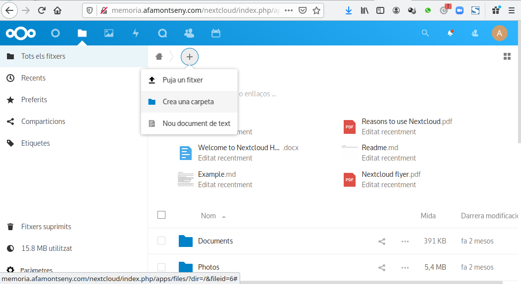 Nextcloud Fitxers Exemple