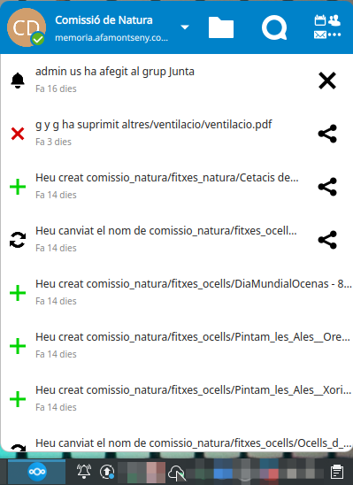 AFA Nextcloud Emergent Barra Tasques 00 Comissio Natura