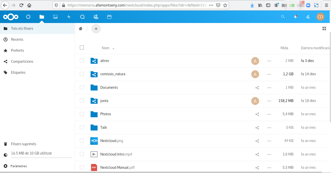 AFA Nextcloud 04 Web Interface Arxius Comissio Natura